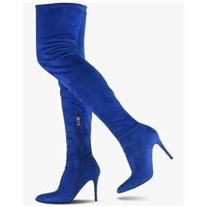 Women's Blue Thigh High Boots Size 5.5 Over The Knee Suede Stiletto Heel Sexy